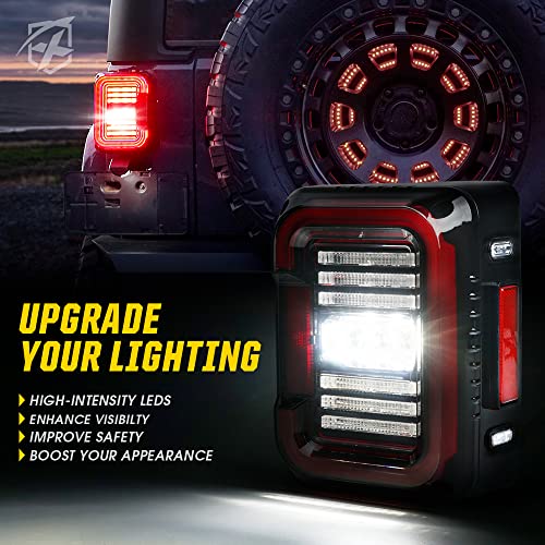 Image of Xprite C-Shape LED Tail Lights Compatible with 2007-2018 Jeep Wrangler, CLR | Signal /Brake /Reverse /Running Light, 30W Super Bright, IP67 Waterproof, DOT Approved, Plug N Play