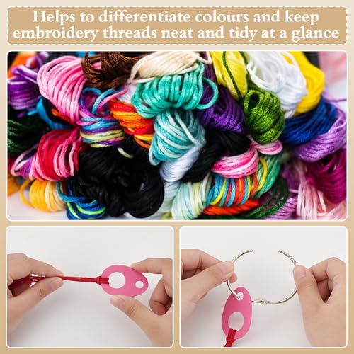 Image of BENECREAT 80Pcs 8 Colors Paper Thread Drops, 1.97x1.4Inch Teardrop Floss Bobbin Drops Cross Stitch Thread Organization with Iron Floss Ring for Craft DIY Sewing Storage