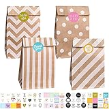 PAKNOR® Papiertüten Braun, 40 stk Kraftpapiertüten Geschenktüten Papier Braune Tüten Papier mit 60 Aufkleber, Papiertüte zum Verpacken von Geschenken, Giveaways, Kindergeburtstag
