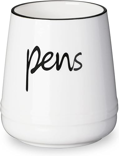 LEEOTYI - Soporte de cerámica para bolígrafos de granja para escritorio, organizador de lápices, 16 onzas (blanco)