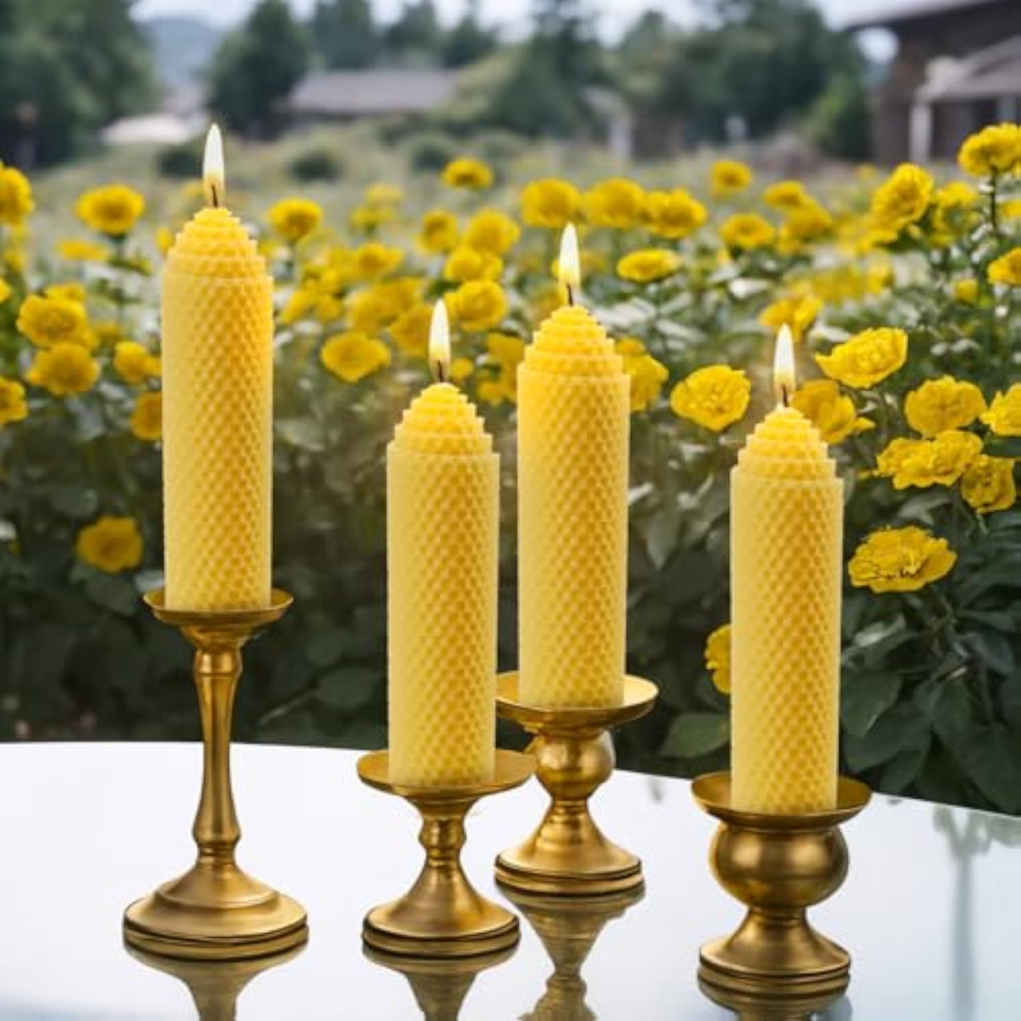 Beeswax Pillar Candles Set of 4, Handmade
