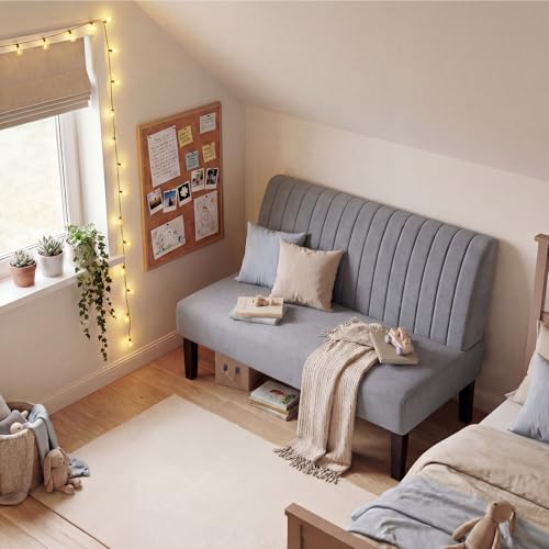 Image of Armless Accent Chair Loveseat, Small Sofa, Grey Cotton-Linen, Modern | STHOUYN Oversized Slipper Chair, for Living Room Bedroom Corner Side, Waiting Room Chairs