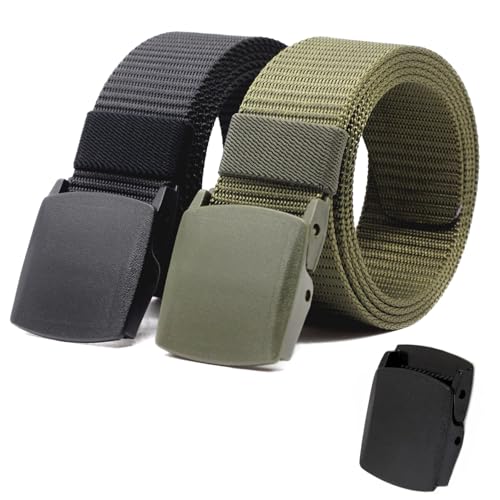 Image of Nylon Tactical Military Men Belt Webbing Canvas Web Belts with Plastic Buckle No Metal Nickel Free, 2 Pack