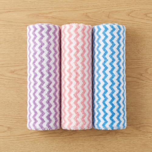 Image of QURIPE 10 Pack Kitchen Cloth Dish Towels, Microfiber Cleaning Cloth Double-Sided Dish Drying Towel Reusable for House Furniture Table Kitchen Dish Window Glasses (Chevron)