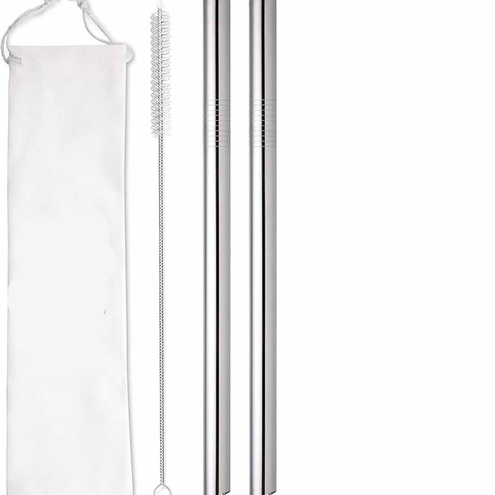 2PCS Reusable Stainless Steel Straws, Long Boba Straws for Tumbler & Juice Straw, Steel Straw Set with 1 Brush and 1 Bag, Smoothie Drinking Accessories (Silver)-image-33