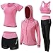 BOTRE Damen Traingsanzug Yoga Kleidung Anzug 5er-Set Sportanzüge Jogginganzug Gym Fitness Kleidung Laufbekleidung Sportswear Sport Yoga Outfit Damen BH Leggings Set (Rosa, Medium)
