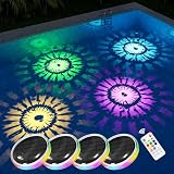 4 Pack Solar Floating RGB Pool Lights with Remote Waterproof for Underwater Vibrant Patterns Lighting, Auto-on Disco Glow in Pool for Party, Works in Outside In-ground Pools, Hot Tubs, Garden Ponds