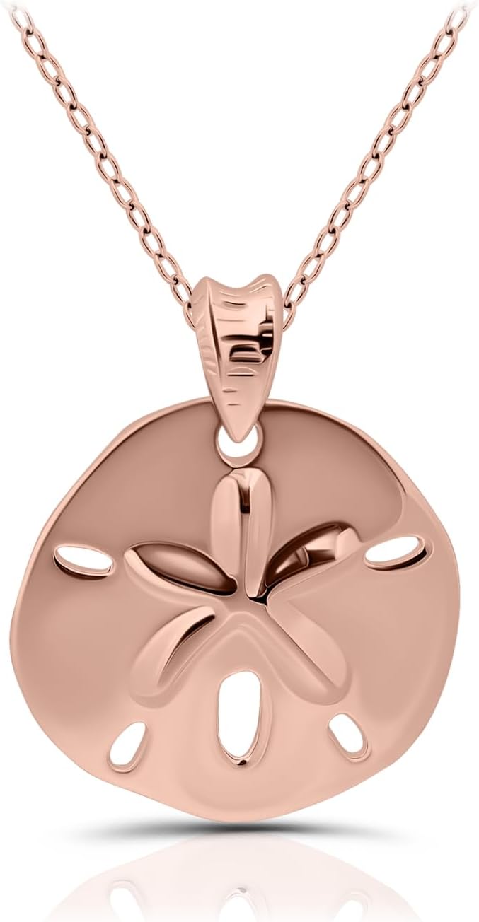 Hoops & Loops 925 Sterling Silver Beach Sand Dollar Pendant Necklace for Women, Men | Silver, Yellow Gold, Rose Gold