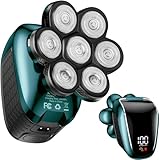Head Shaver 7D, Wyklaus Upgrade Head Shavers for Bald Men, Head Electric Razor with Nose Hair Trimmer, Waterproof Wet/Dry Mens Grooming Kit, Anti-Pinch, LED Display, USB Rechargeable（Green）