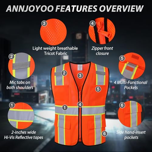 Image of Class 2 Safety Vest with Zipper Front and multiple Pockets, High Visibility Vest, Meets ANSI /ISEA Standards