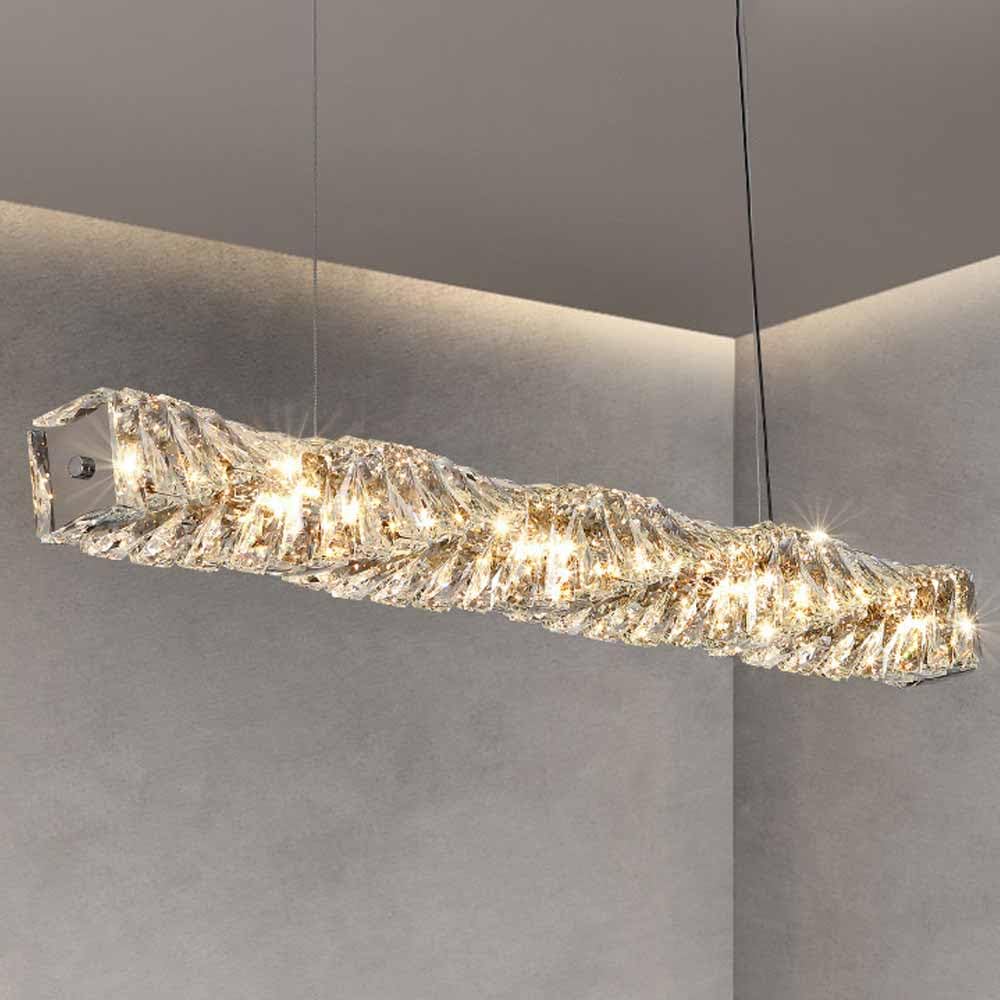 Suspension 100 cm en cristal chromé argenté et lustre linéaire long à intensité variable 40W