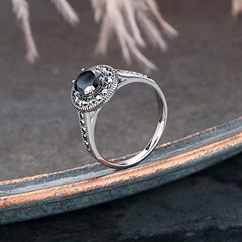 Image of Mytys Vintage Wide Ring Classic Black Marcasite Crystal Rows Statement Silver Chunky Rings
