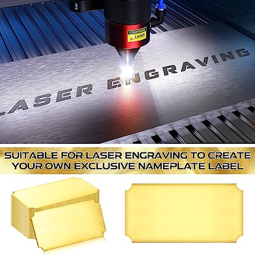 Therwen 30 Pcs Name Plates Laser Engraved Brushed Stainless Steel Plate Personalized Plaque Blank Custom Name Tag Frame Label with Adhesive Backing(Gold Notched Corner,4\'\'x 2\'\')
