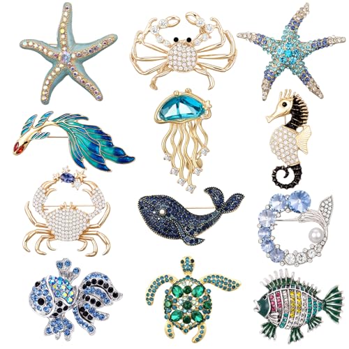Image of Junkin 12 Pcs Women Brooches Bulk Set Rhinestone Pin Crystal Vintage Brooch Retro Pin Women Girls Gifts for Christmas