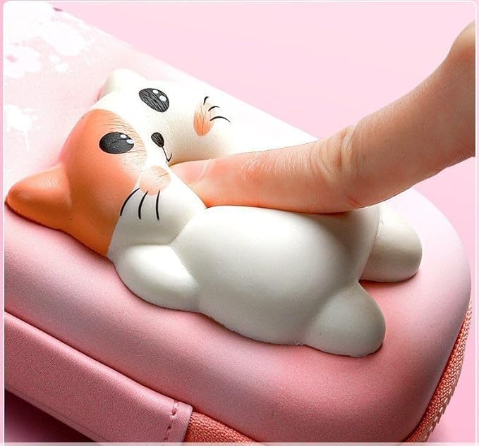 Image of 3D Pink Rabbit Pencil Box with Cute Squishy for Boys for Girls and Kids for School 3D Embossed Pencil Zipper Pouch Storage Box Pencil case (Small Cute Pink Rabbit)