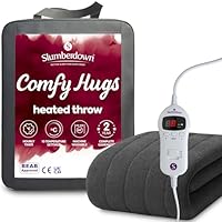 Slumberdown Comfy Heated Throw Blanket (130160cm) - Snuggly Fleece Electric Electric Blanket with 10-Heat Settings & Timer | Energy Efficient (3p/hr), 2-Year Guarantee, Washable, Grey