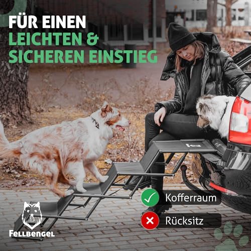 Fellbengel Hundetreppe Auto [mit einzigartiger Sicherheitsstufe] Hunderampe Auto klappbar - Einstiegshilfe Hund Auto - Hundetreppe große Hunde - Hundeleiter faltbar bis 60kg