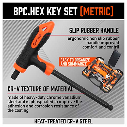 Horusdy 8-Piece T-Handle Allen Wrench Set, Metric Long Arm Ball End Hex Key Wrench Set, (2-10) Mm #TOP2