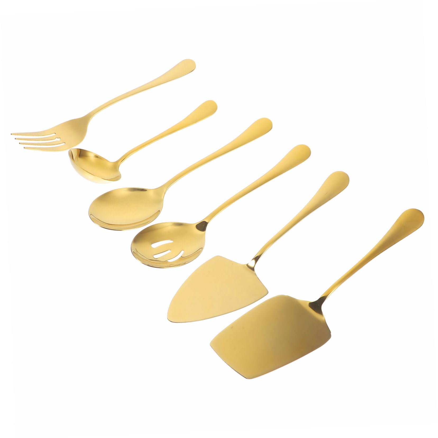 Cubiertos para Servir Acero Inoxidable de Incluye Espátula Dentada para Pastel Cuchara y Tenedor para Banquetes Cocina y Fiestas Diseño Duradero y Reutilizable Color Dorado
