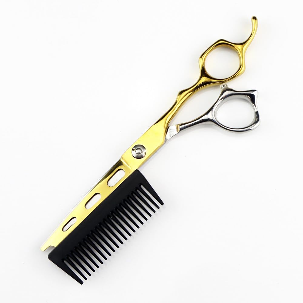 MKYOKO Hair Cutting Scissors, 6 Inch Professional JP440c Steel Gold 2 In 1 Hair Scissors With Comb Haircut Barber Hair Cutting Shears Hairdressing Scissors, MKYOKO2544