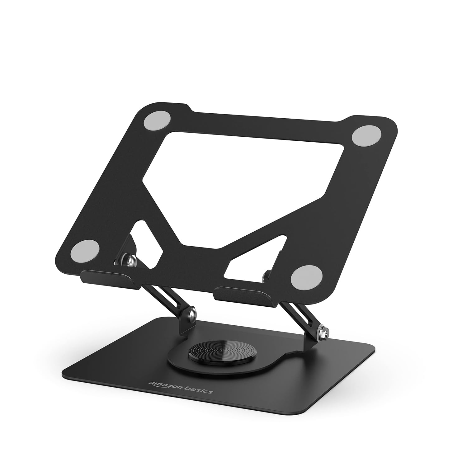 Amazon Basics 360° Rotating Metal Laptop Stand (Black)| Adjustable Height & Angle | Foldable, Sturdy Carbon Steel | Enhanced Airflow | Supports up to 10kg | Compatible with Laptops & MacBook