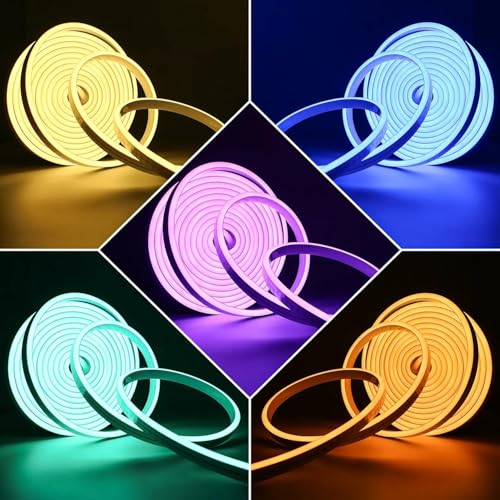 Image of 16.4 Feet Neon LED Strip Light | 12V Adapter, Waterproof IP65, Silicone Flexible Rope Light for Home Wall Decor & Gaming Room| Led Strip Lights | Neon Lights 5 Meter | (ICE Blue)