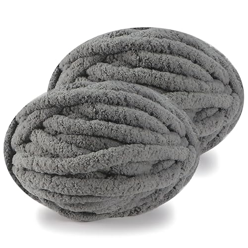 DISDSDA Grosse Laine à Tricoter à La Main Douce, 2 Pièces 500g Pelote Fil Chenille De Laine pour Crochet, pour Chunky Knit Couverture Echarpe (Gris)