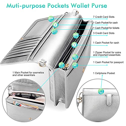 Image of nuoku Women Small Crossbody Bag Cellphone Purse Wallet with RFID Card Slots 2 Straps Wristlet
