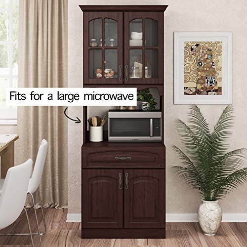Living Skog Kitchen Storage Cabinet–Kitchen Cabinet with Storage Shelves and Microwave Stand–Pantry Cabinet-Kitchen China Cabinet–Kitchen and Pantry Hutch Cabinet (Espresso) - Thumbnail 6