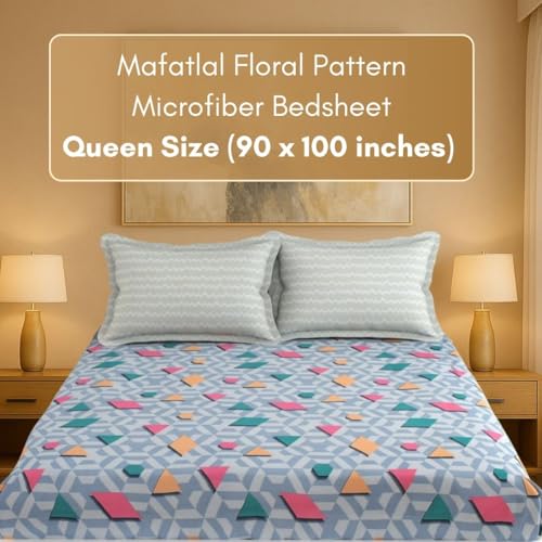 Image of Mafatlal Luxe Lilac 140 GSM Queen Size Microfiber Bedsheet with 2 Pillow Cover for Double Bed, 90x100 Inch - Teal, Premium, Lightweight & Durable