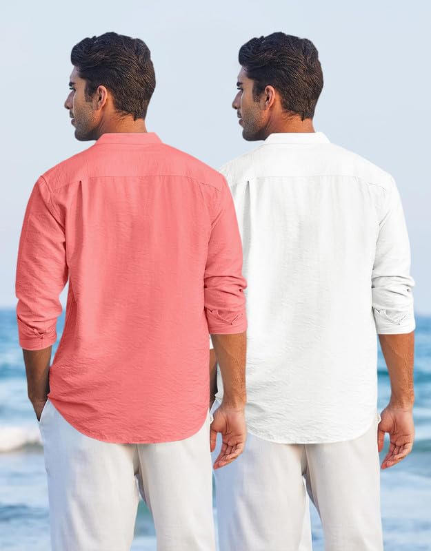 Image of Macsivo Combo of Men's Regular Fit Cotton Blend Solid Casual Short Kurta with Mandarin Collar and Pockets Kurta Pack of 2