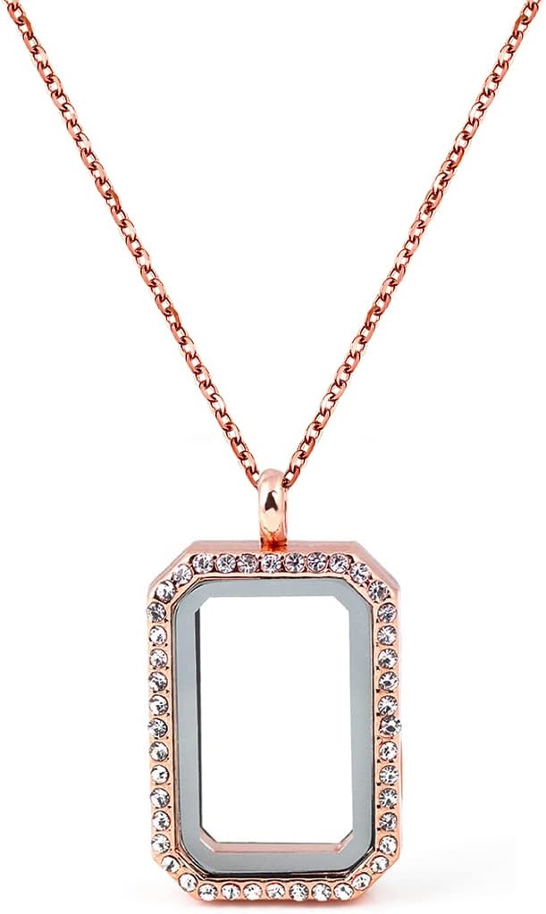 Paialco DIY Rectangle Glass Floating Living Memory Charms Locket Pendant Necklace