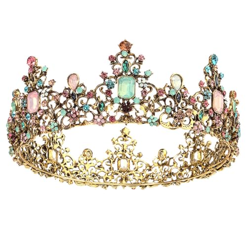Tiara barroca redonda para mujer y corona vintage ligera de aleación
