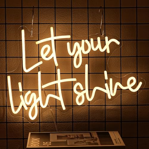 Alkkign Let Your Light Shine Neon Sign for Wall Decor Jesus Neon Light Letter LED Neon Signs Bible Verse Neon Signs for Prayer Room Christian Church Bedroom Decoration