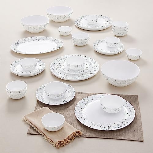 Image of Larah By Borosil Moon Riva Dinner Set - 36 Pcs, Opal Glass Dinner Plates & Bowls Crockery Set for Dinning, White