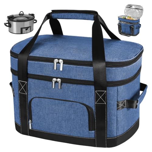 Ottkids Double Layer Slow Cooker Carrying Bag - Fits 6-8 Quart Crock-Pot & Hamilton Beach Oval Slow Cookers, Insulated Travel Carrier Case with Adjustable Straps & Accessory Pocket for Utensils