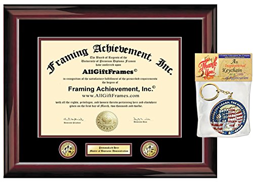 College Diploma Frame with Two Double Dual Gold Seal Insignia Logos Personalized Gold or Silver Engraved Plate Glossy Mahogany University Graduation Gift Certificate Frame Degree Frame