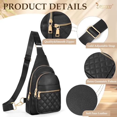 JASGOOD Women Sling Bag Crossbody Leather Fanny Packs Chest Bag Sling Backpack for Fashion Travel, Black3