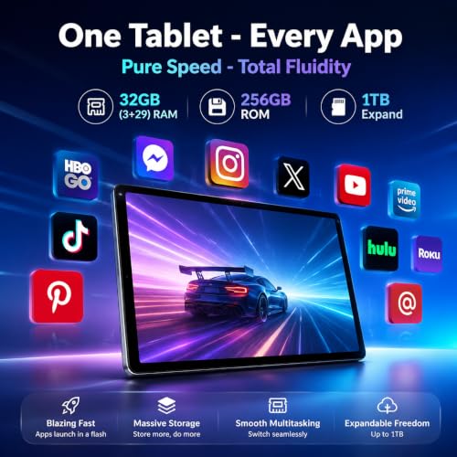 Image of 2026 Android 16 Tablet 11inch, 32GB +256GB +1TB Expand, 7800mAh Large Battery, Penta-Core CPU, Wi-Fi 6, HD IPS Touchscreen Display, Dual Camera, Black