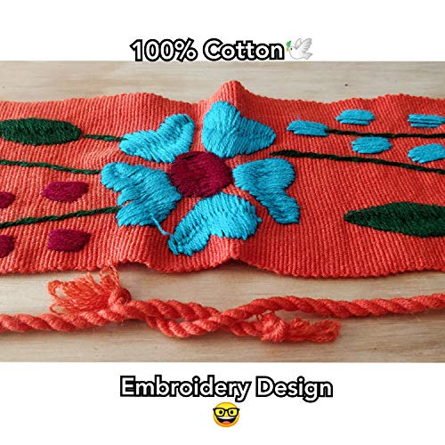 Mexican Embroidery Belt Sash 28 Inches & 22 Inches String Beautiful Floral Design Traditional Fiesta Party (Orange, 1)2
