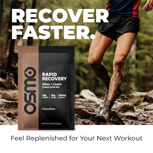 Image of Osmo Rapid Recovery - Whey & Micellar Casein Protein Powder Blend with Carbohydrates & Caffeine, All Natural Ingredients, Enables Muscle Repair & Boosts Glycogen Restoration - Chocolate, 8 Servings