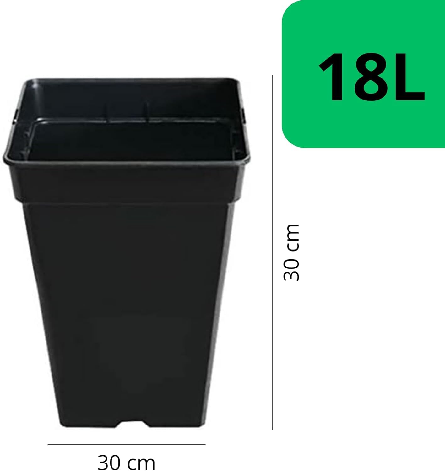 GROWMANIA.ES GROWMANIA Lot de 10 pots carrés pour plantes noirs 18 l - 10 pots en plastique pour fleurs 30 x 30 x 30 cm