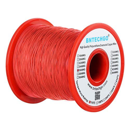 Image of BNTECHGO 26 AWG Magnet Wire - Enameled Copper Wire - Enameled Magnet Winding Wire - 1.0 lb - 0.0157 inch Diameter 1 Spool Coil Red Temperature Rating 155℃ Widely Used for Transformers Inductors | 26 Gauge Enameled Copper Coil Wire Widely Used For Transformers, Inductors, Speakers, Electromagnets, Educational Experiments