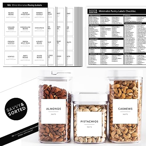 SAVVY & SORTED Minimalist Pantry Labels, 180 Waterproof Vinyl Stickers