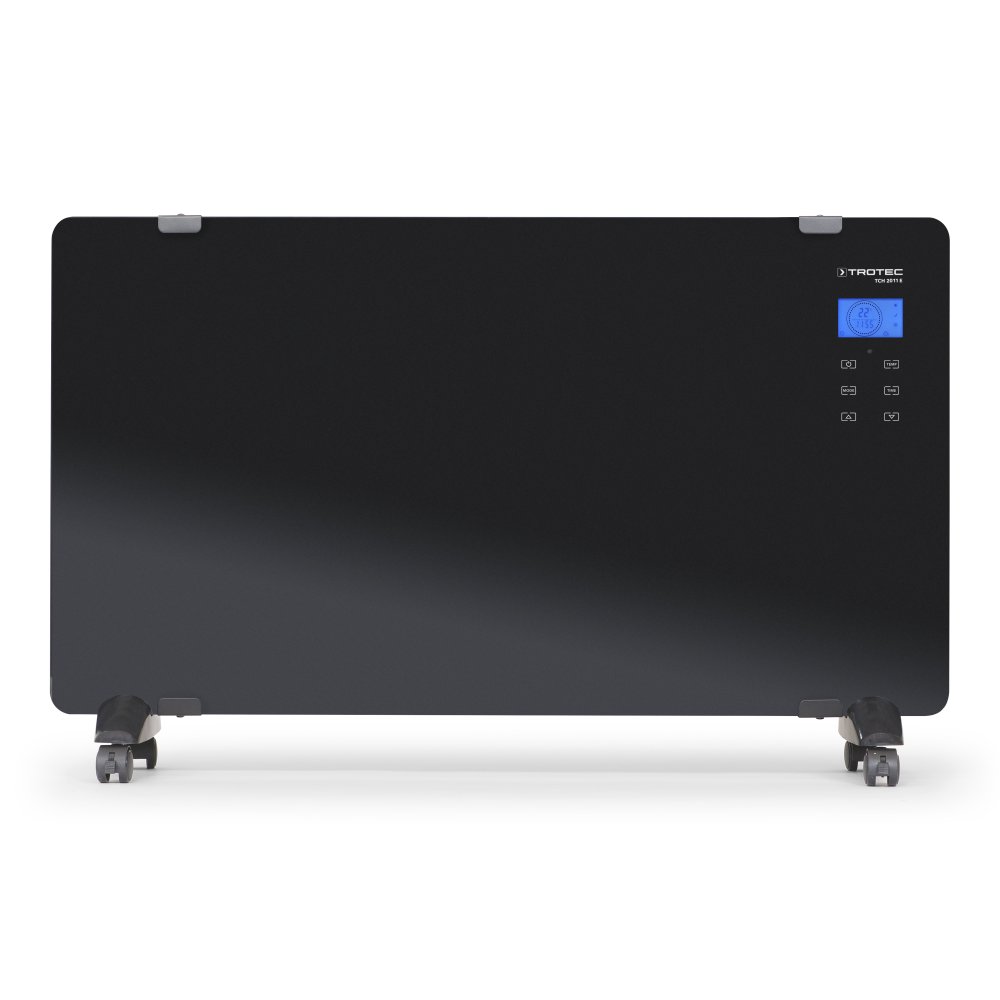TROTEC Konwektor TCH 2011 E Szklany grzejnik elektryczny moc 1000 W / 2000 W dla pomieszczeń do 20 m² / 50 m³ energooszczędny, czarny
