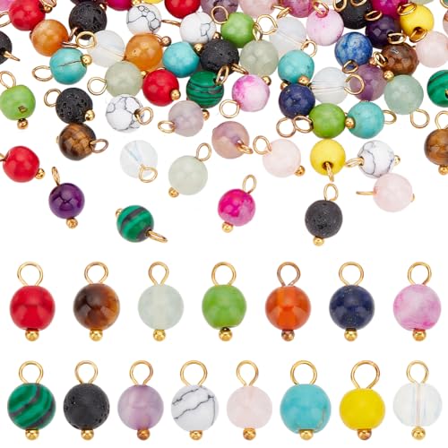 PH PandaHall 150pcs 15 Styles Natural Gemstone Pendants Round Stone Charms Crystal Ball Stone Charms for DIY Crafts Jewelry Making Earrings Necklaces Bracelets