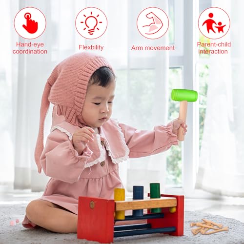Image of 10Pcs Toy Hammer Set With 100Pcs Small Wooden Simulation Fake Maintenance Tools, Plastic Toddler Claw Hammer, Portable Pretend Play Mallet for Boys Girls