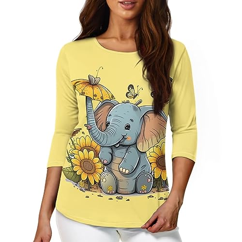 TODIYADDU Womens 3/4 Sleeve Tops with Exquisite Prints Long Sleeve T-Shirts Casual Tunic Tops Trendy Blouse for Girls Clothes