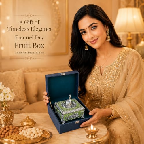 Image of Diviniti Silver Plated Peacock Decorative Box with Premium Gift Box | Luxury Multipurpose Storage Box for Home Decor, Sweets & Corporate Gifting (Green)