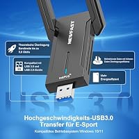NEWFAST 5400Mbps USB WLAN Stick for PC,Tri-Band (6GHz/5GHz/2.4GHz) WiFi Adapter Mit 2 * 5dBi High Gain Antennens,WiFi 6E Wireless Adapter,USB 3.0,MU-MIMO WPA3 Encryption,Only for Windows 10/11 – Ansicht 4